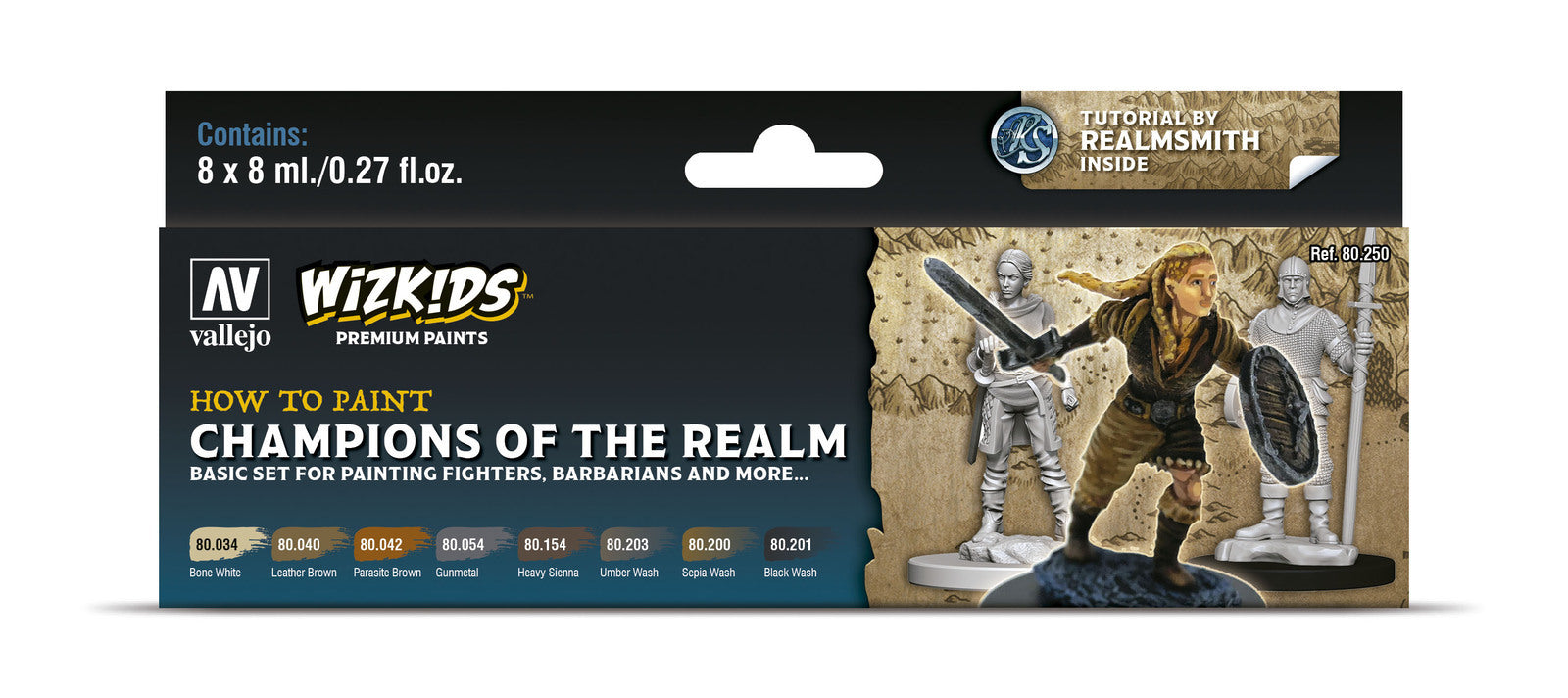 AV80250 Vallejo Wizkids Premium set: Champions of the Realm Acrylic Paint Set (8 Colour Set) [80250] Vallejo