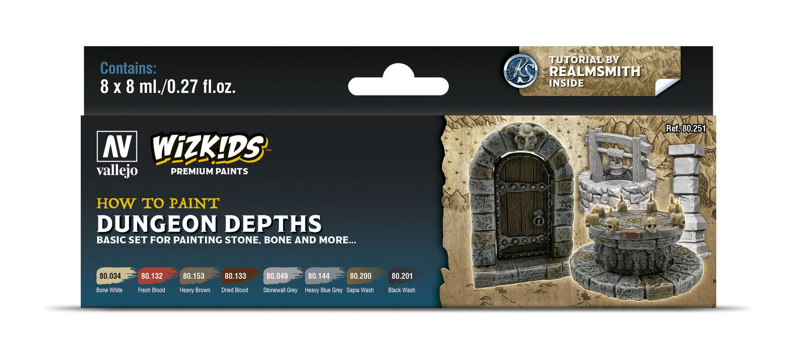 AV80251 Vallejo Wizkids Premium set: Dungeon Depths Acrylic Paint Set (8 Colour Set) [80251] Vallejo