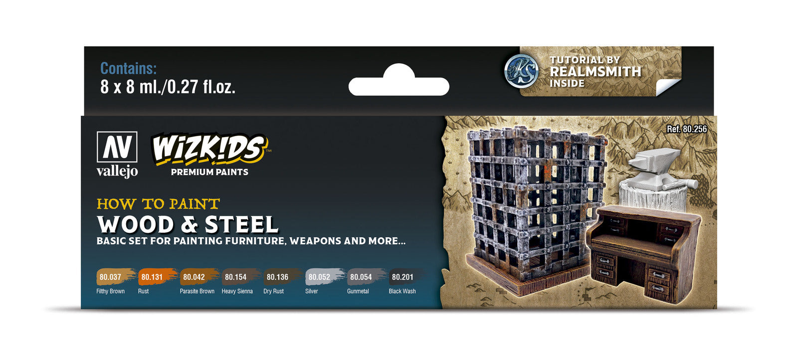 AV80256 Vallejo Wizkids Premium set: Wood & Steel Acrylic Paint Set (8 Colour Set) [80256] Vallejo