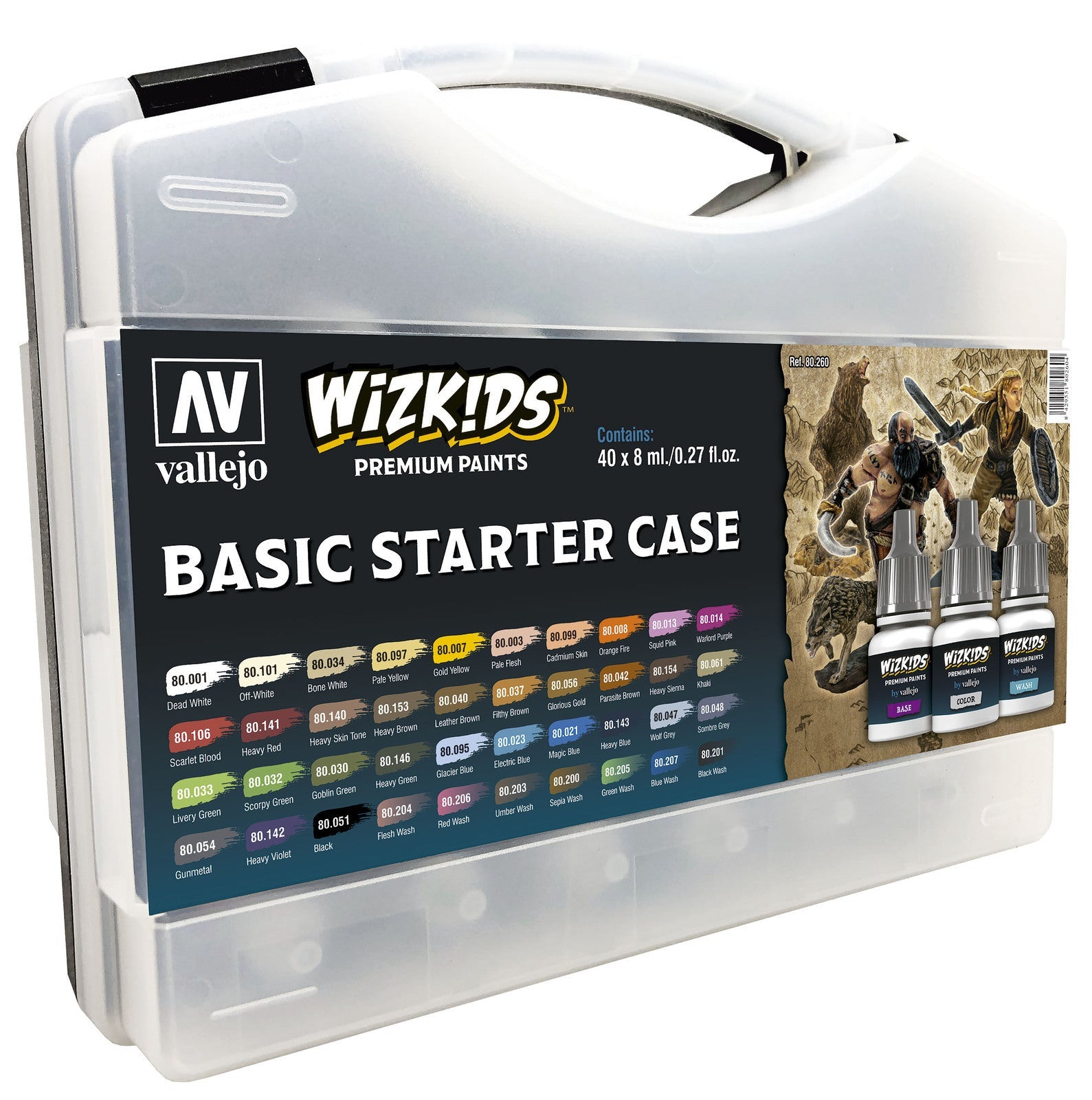 AV80260 Vallejo Wizkids Basic Starter Case Acrylic Paint Set (40 Colour Set) [80260] Vallejo
