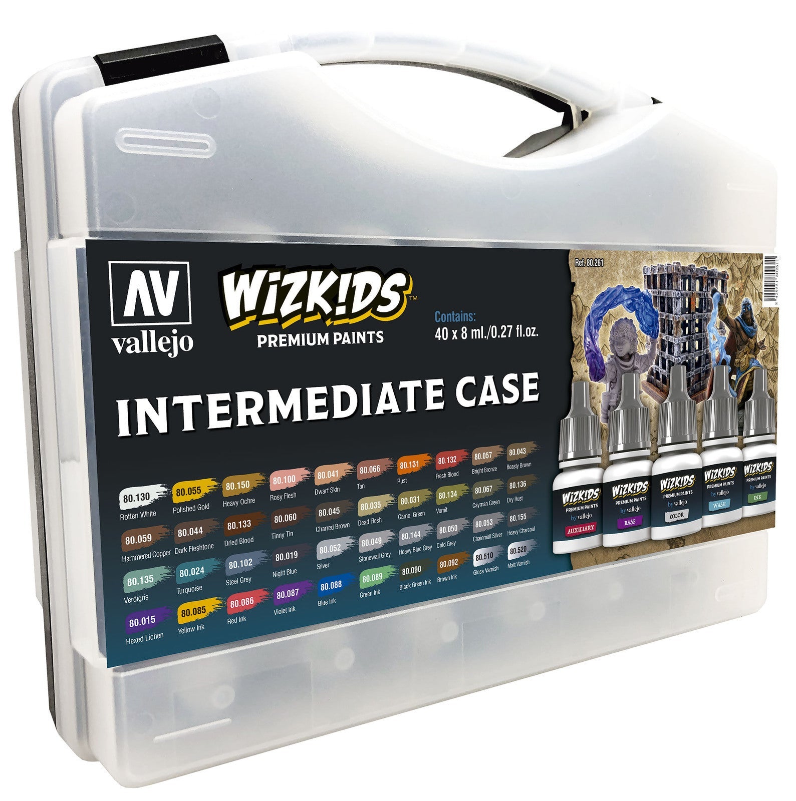 AV80261 Vallejo Wizkids Intermediate Case Acrylic Paint Set (40 Colour Set) [80261] Vallejo