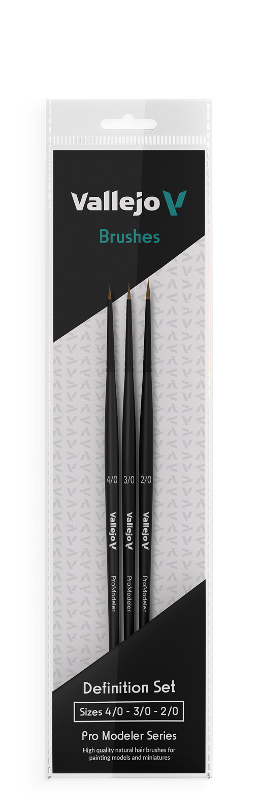 AVB01990 Vallejo Hobby Brushes: Pro Modeler Definition Set - Natural Hair (Sizes 4/0, 3/0 & 2/0)