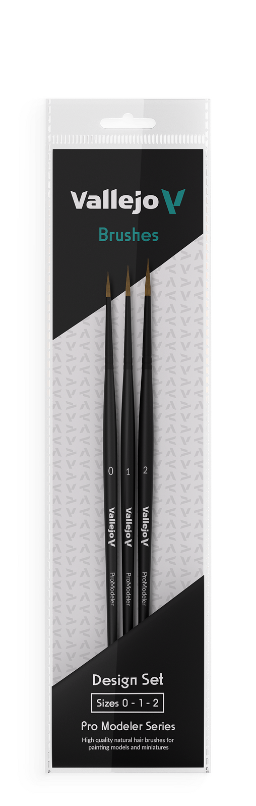 AVB01991 Vallejo Hobby Brushes: Pro Modeler Design Set - Natural Hair  (Sizes 0, 1 & 2) Vallejo