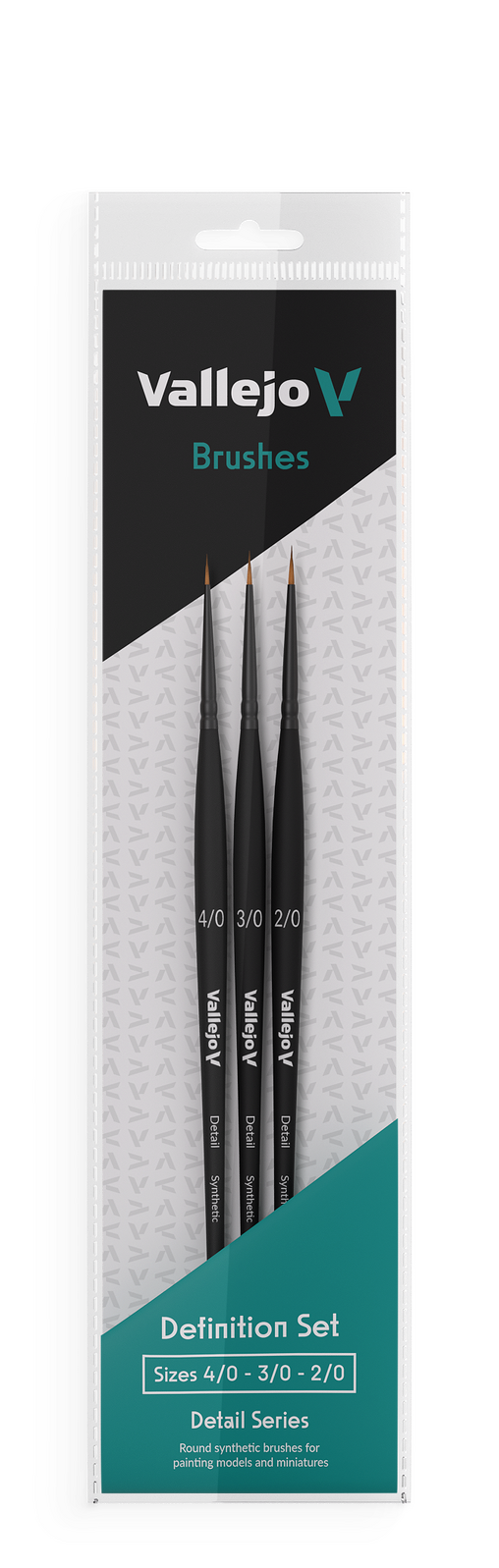 AVB02990 Vallejo Hobby Brushes: Detail Definition Set - Synthetic fibers (Sizes 4/0, 3/0 & 2/0)