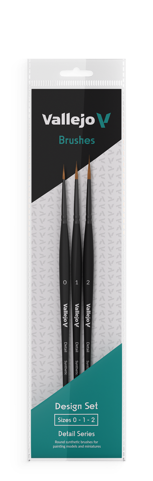 AVB02991 Vallejo Hobby Brushes: Detail Design Set - Synthetic fibers (Sizes 0, 1 & 2)