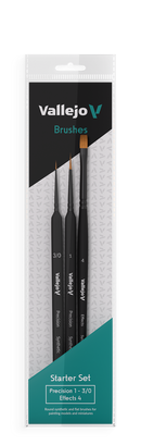 AVB03990 Vallejo Hobby Brushes: Precision Starter Set (Round No.1 & 3/0 Triangular Handle, Flat No.4, synthetics) Vallejo