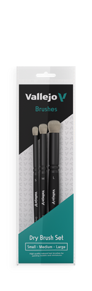 AVB07990 Vallejo Hobby Brushes: Dry Brush Set - Natural Hair (S, M & L) Vallejo