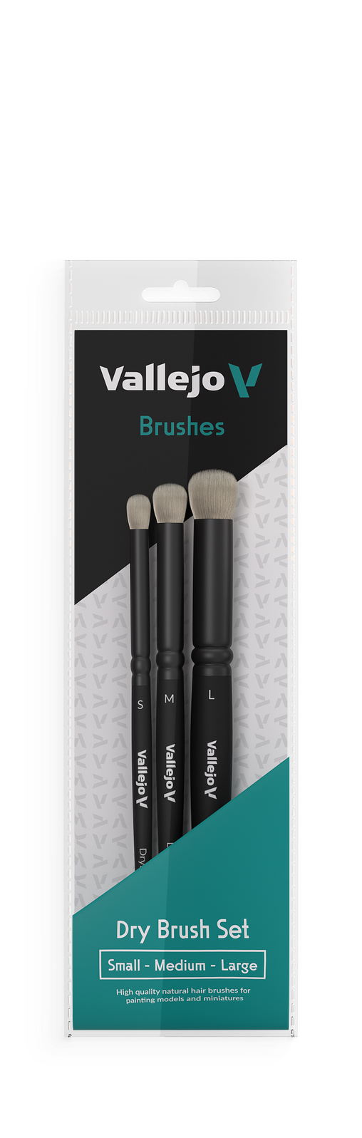 AVB07990 Vallejo Hobby Brushes: Dry Brush Set - Natural Hair (S, M & L)