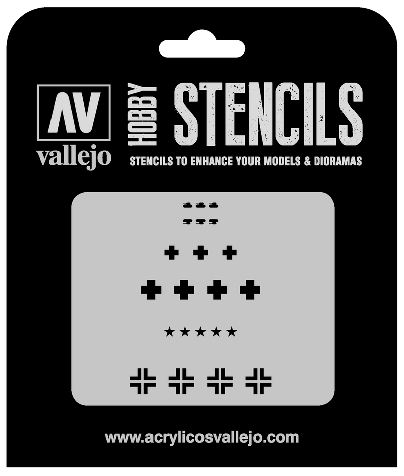 AVST-AFV001 Vallejo 1/35 Assorted German WWII Tank Markings Stencil [ST-AFV001]