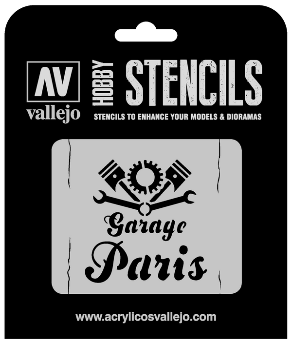 AVST-LET001 Vallejo 1/35 Vintage Garage Sign Stencil [ST-LET001]