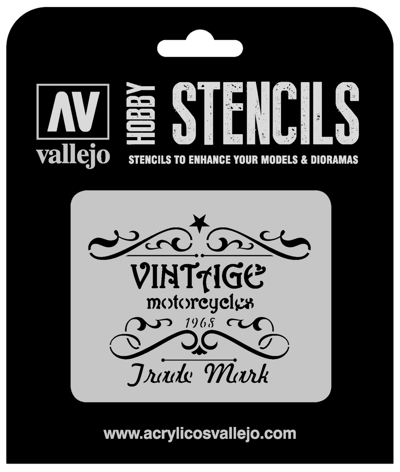 AVST-LET005 Vallejo 1/35 Vintage Motorcycles Sign Stencil [ST-LET005]