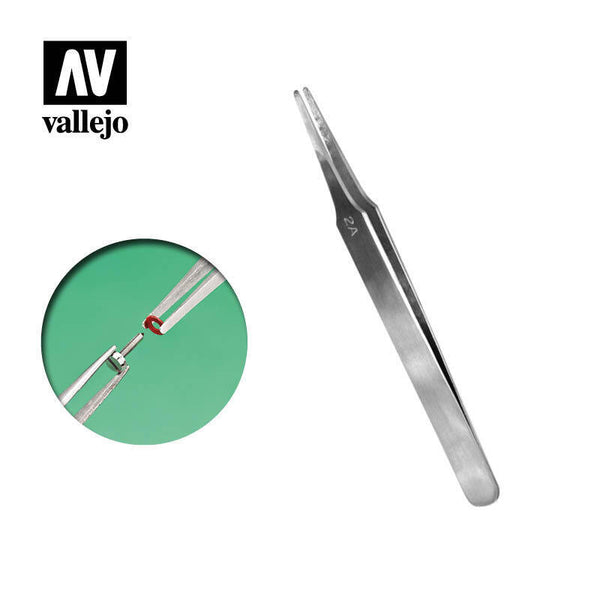 AVT12007 Vallejo Flat Rounded Stainless Steel Tweezers (120 mm) [T12007]