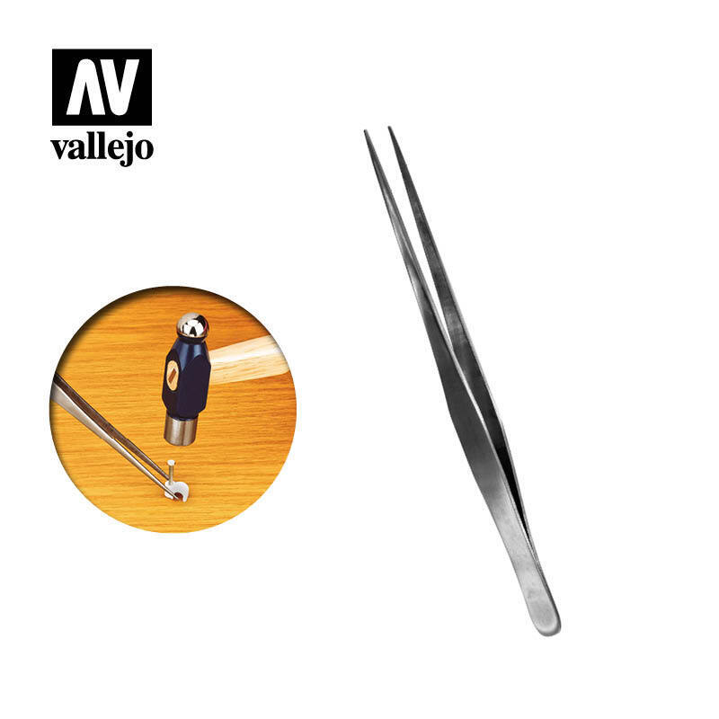 AVT12008 Vallejo Straight Tip Stainless Steel Tweezers (175 mm) [T12008] Vallejo