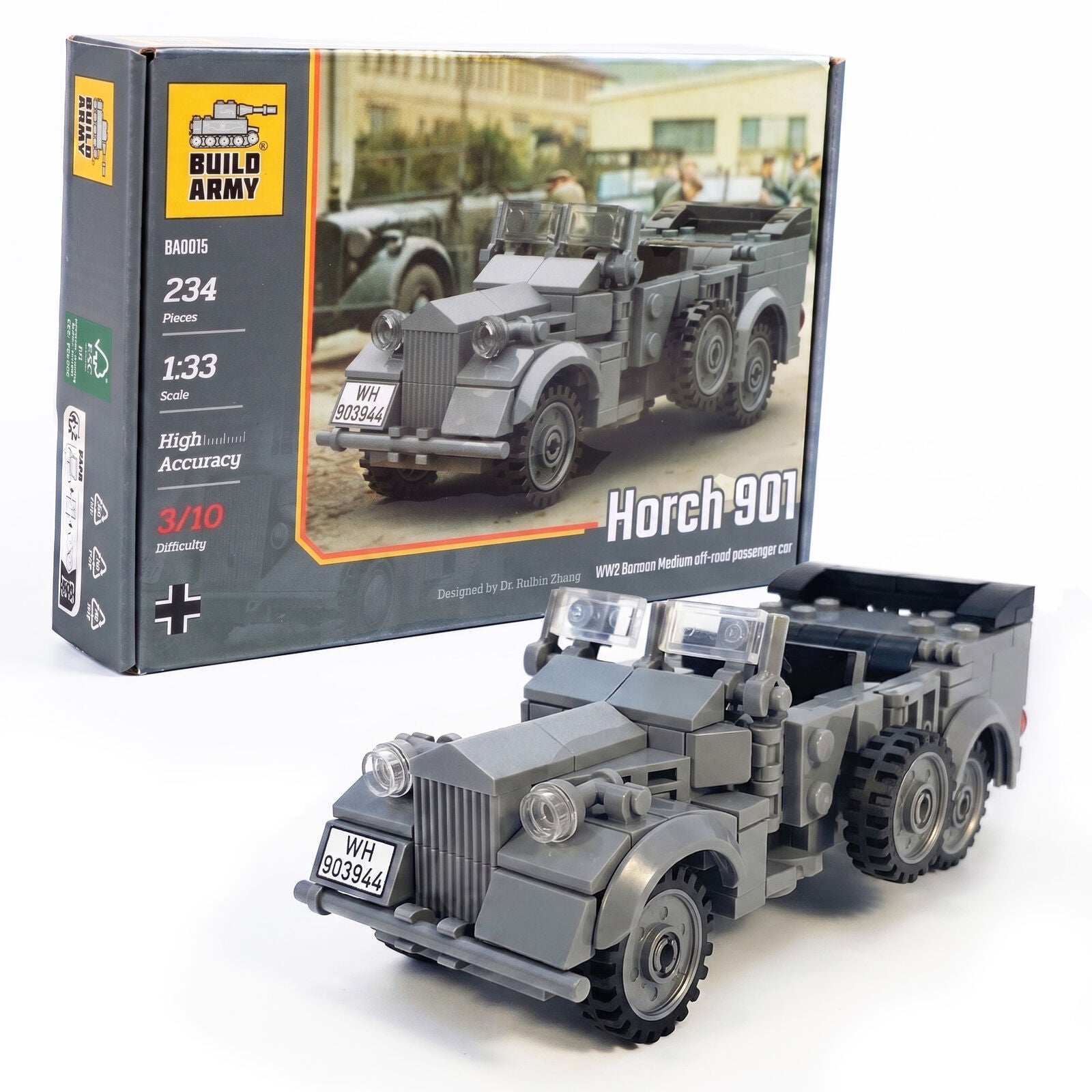 Build Army Horch 901 WWII German Car Model Brick Kit