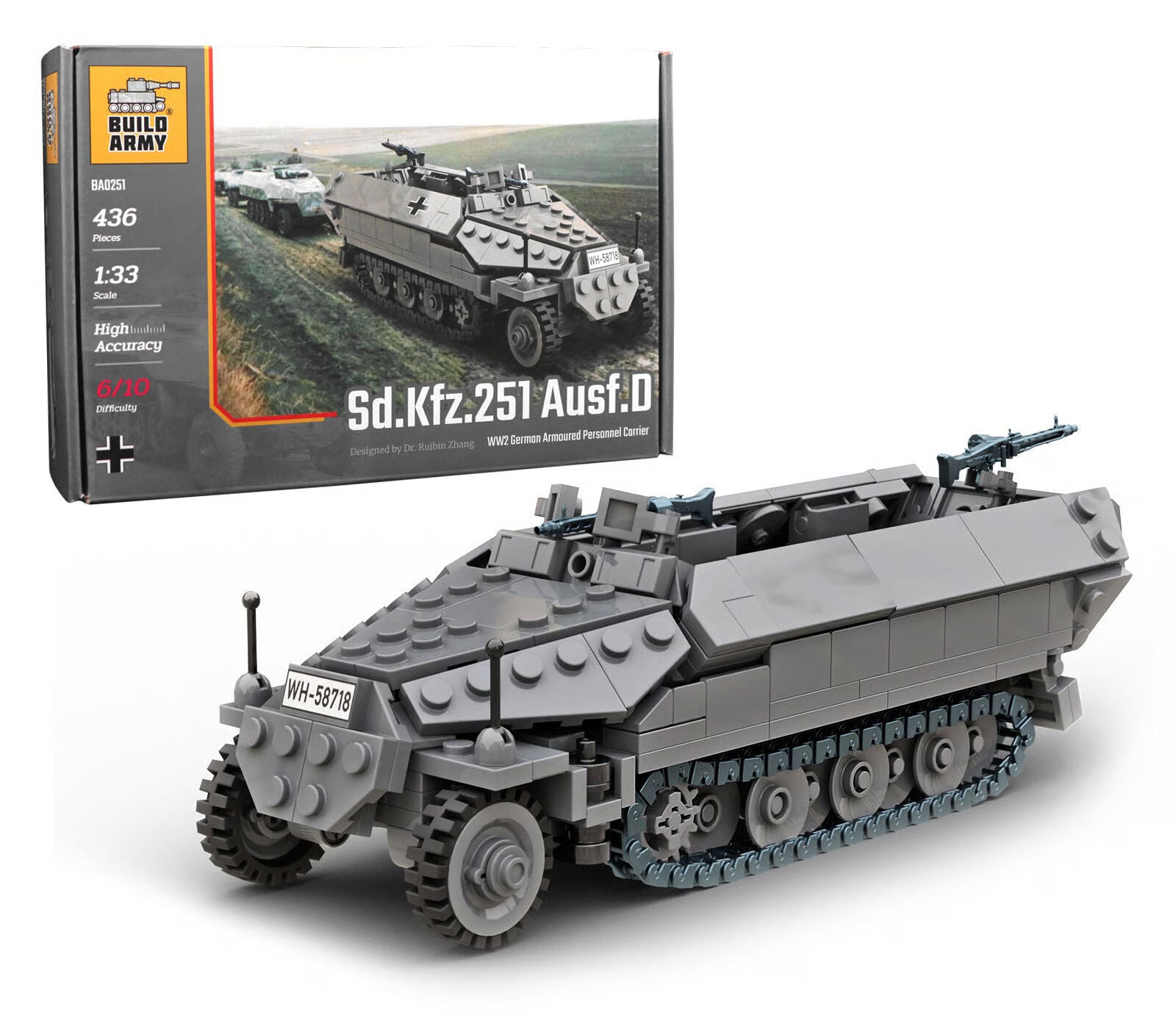 Build Army Sd.Kfz.251 Ausf.D - WWII German Armoured Personnel Carrier Model Brick Kit