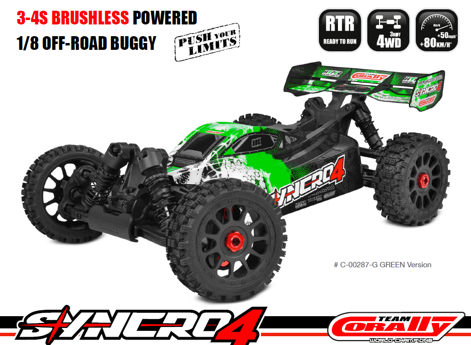 C-00287-G Team Corally - SYNCRO-4 - RTR - Green - Brushless Power 3- 4S - No Battery - No Charger Team Corally