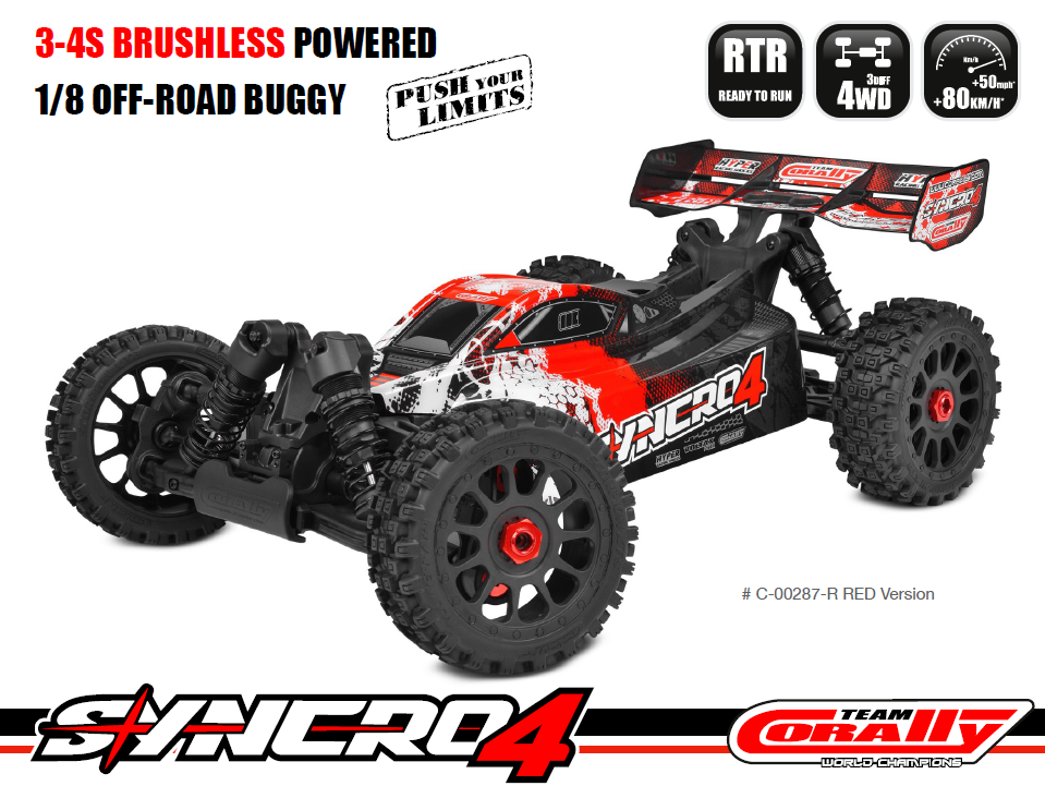 C-00287-R Team Corally - SYNCRO-4 - RTR - Red - Brushless Power 3-4S - No Battery - No Charger Team Corally