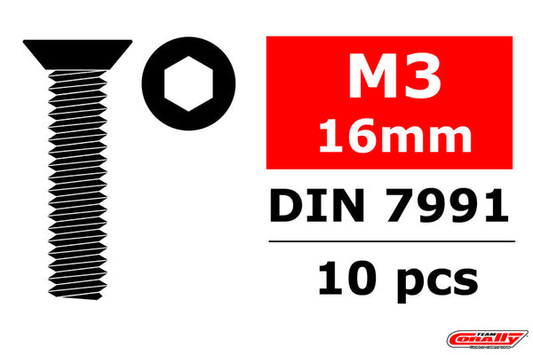 C-3002-30-16 Team Corally - Steel Screws M3 x 16mm - Hex Flat Head - 10 pcs Team Corally