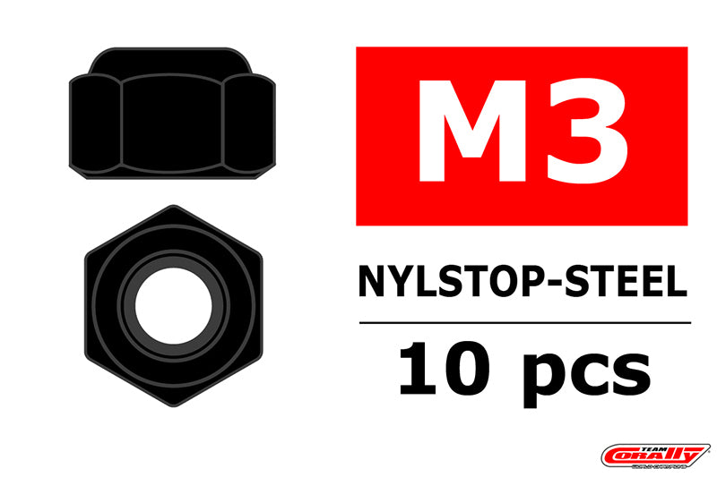 C-3101-30-6 Team Corally - Steel Nylstop Nut M3 - Black Coated - 10 pcs