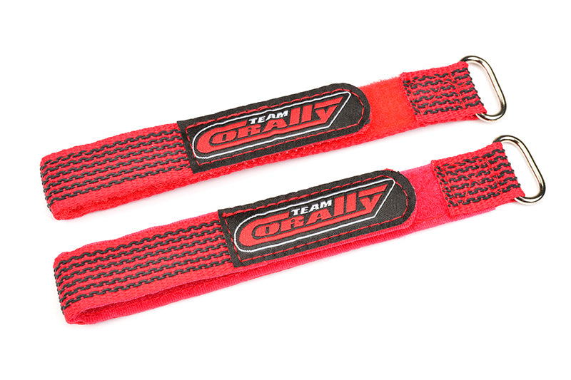 C-50531 Team Corally - Pro Battery Straps - 250x20mm - Metal Buckle - Silicone Anti-Slip Strings - Red - 2 pcs