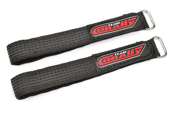 C-50535 Team Corally - Pro Battery Straps - 300x20mm - Metal Buckle - Silicone Anti-Slip Strings - Black - 2 pcs