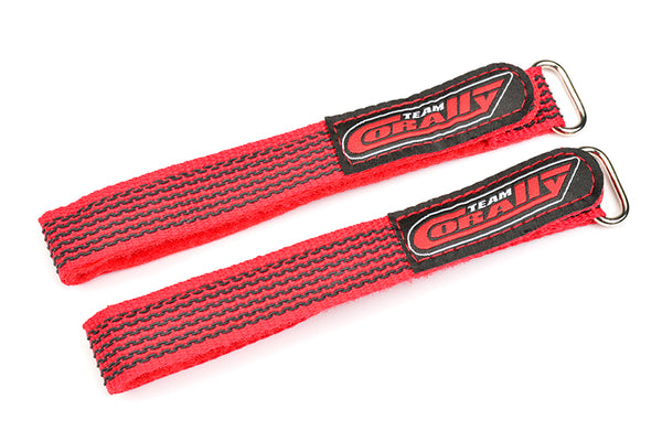 C-50536 Team Corally - Pro Battery Straps - 300x20mm - Metal Buckle - Silicone Anti-Slip Strings - Red - 2 pcs