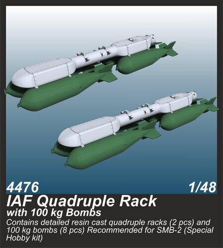 CMK 1/48 IAF Quadruple Rack with 100 kg Bombs  (2 pcs.) / for SMB-2 Sa'ar and Mirage III kits