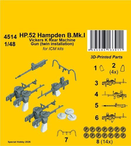CMK 1/48 HP.52 Hampden B.Mk.I - Vickers K Rear Machine Gun (twin installation)  / for ICM kits