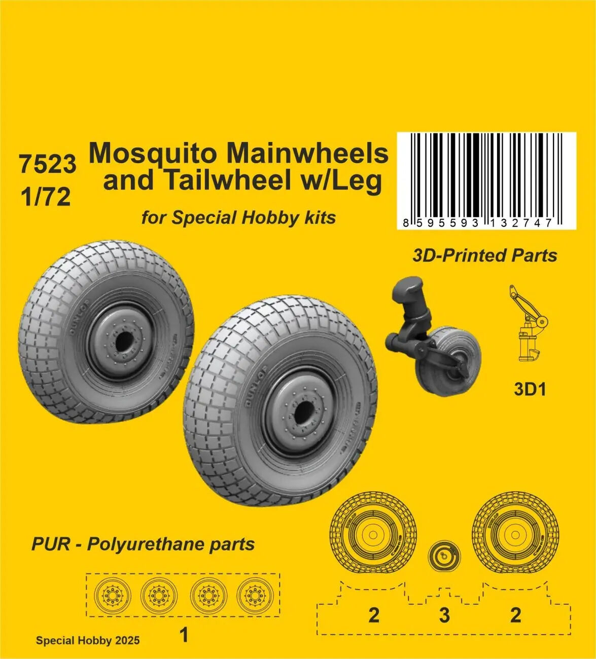 CMK 1/72 Mosquito Mainwheels and Tailwheel w/Leg for Special Hobby kits