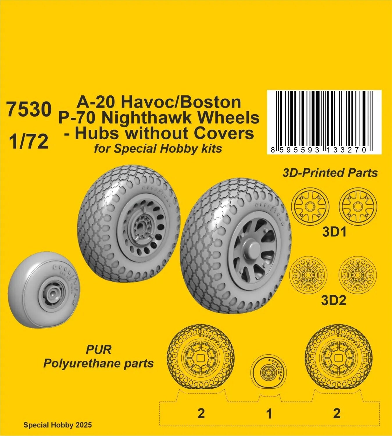 CMK 1/72 A-20 Havoc/Boston/ P-70 Nighthawk Wheels/ Hubs without Covers for Special Hobby kits
