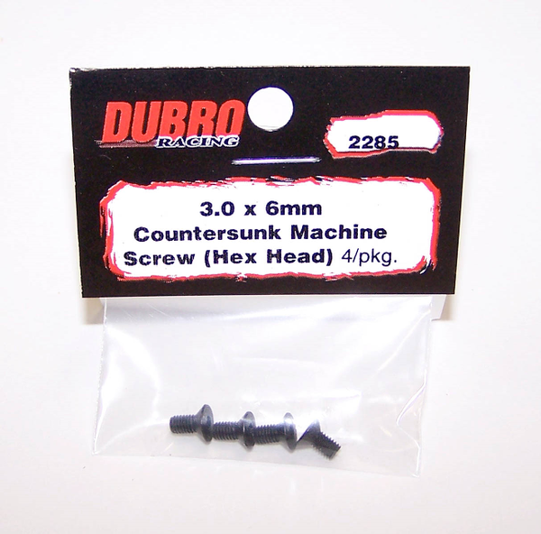 DUBRO 2285 3.0MM X 6 FLAT-HEAD SOCKET SCREWS (4 PCS/PACK)