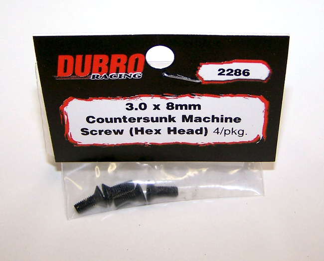 DUBRO 2286 3.0MM X 8 FLAT-HEAD SOCKET SCREWS (4 PCS/PACK)