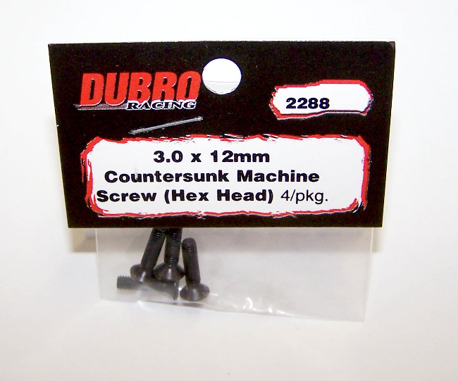 DUBRO 2288 3.0MM X 12 FLAT-HEAD SOCKET SCREWS (4 PCS/PACK)