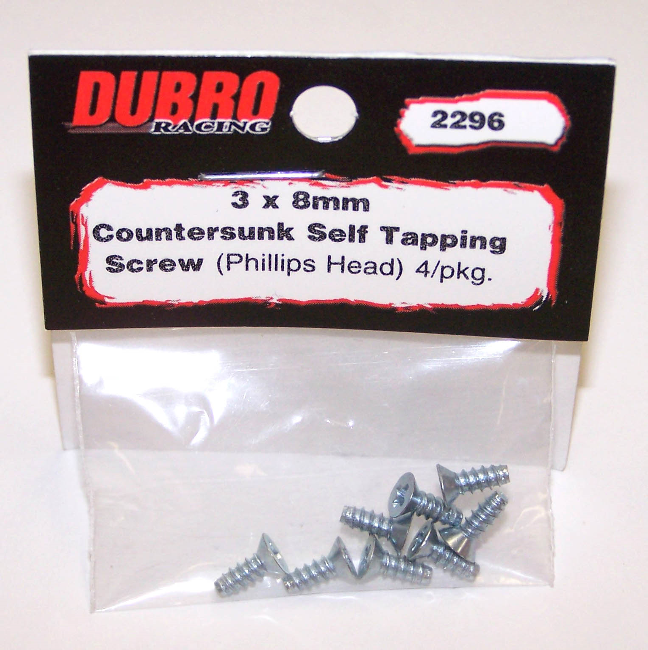 DUBRO 2296 3.0MM X 8 PHILLIPS-HEAD COUNTERSUNK SELF-TAPPING SCREWS (8/PACK) Dubro