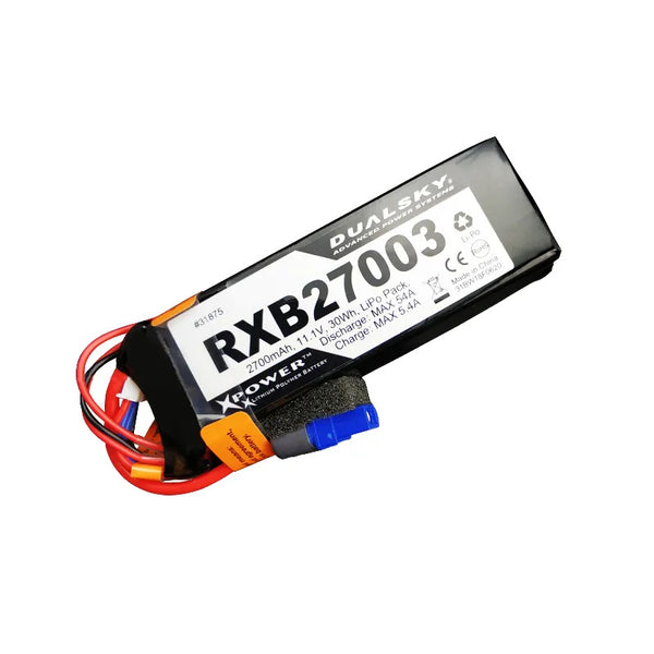 DSB31875 Dualsky 2700mah 3S 11.1v 20C LiPo Receiver Battery with Dual JR and XT60 Connector