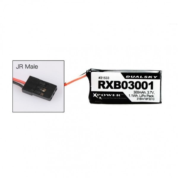 DSRXB03001 Dualsky 300mah 1S 3.7v 25C LiPo Receiver Battery with Servo Connector