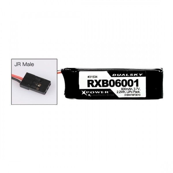 DSRXB06001 Dualsky 600mah 1S 3.7v 25C LiPo Receiver Battery with Servo Connector