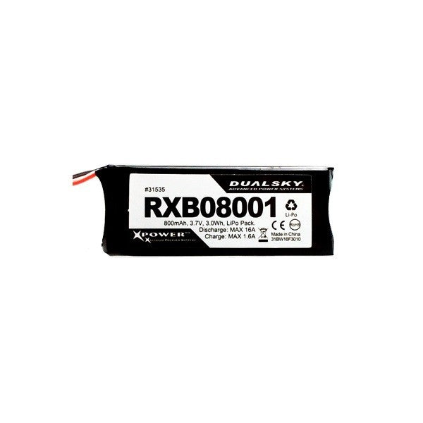 DSRXB08001 Dualsky 800mah 1S 3.7v 25C LiPo Receiver Battery with Servo Connector