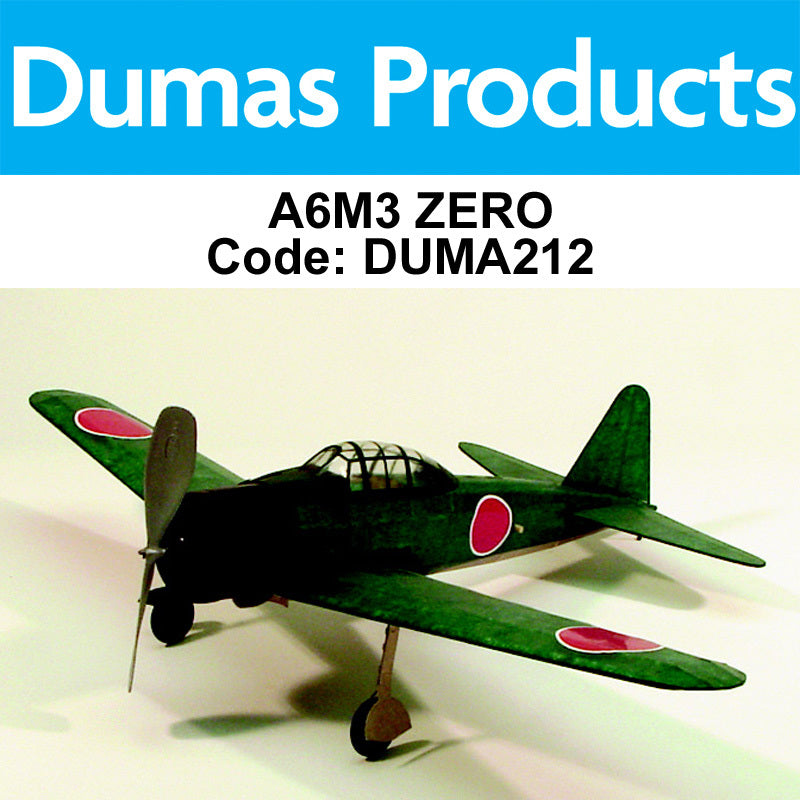 DUMAS 212 A6M3 ZERO WALNUT SCALE 17.5 INCH WINGSPAN RUBBER POWERED DUMAS