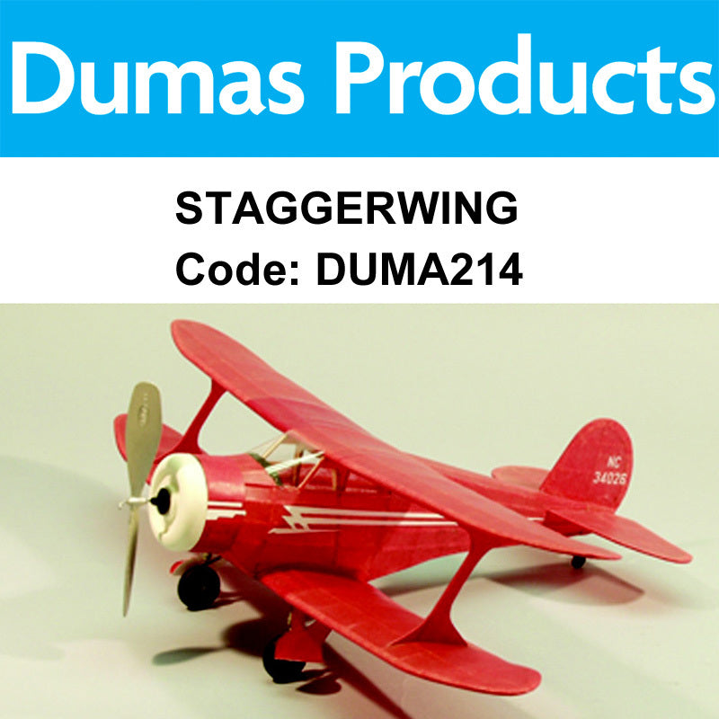 DUMAS 214 STAGGERWING WALNUT SCALE 17.5 INCH WINGSPAN RUBBER POWERED DUMAS