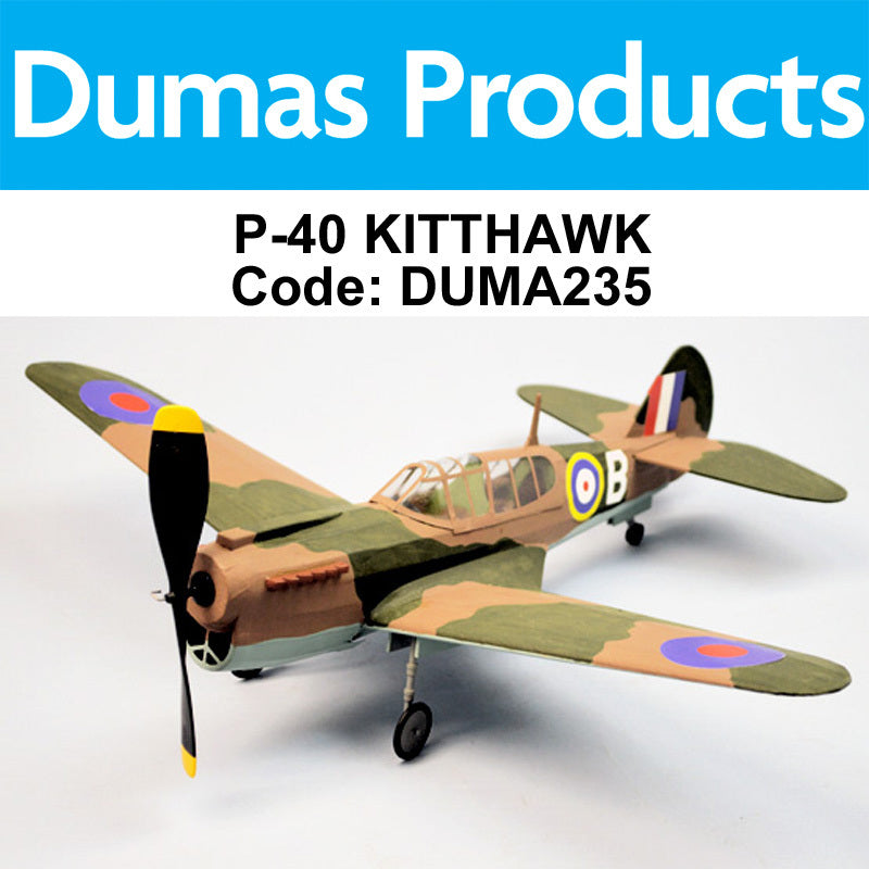 DUMAS 235 P-40 KITTHAWK  WALNUT SCALE 18 INCH WINGSPAN RUBBER POWERED DUMAS