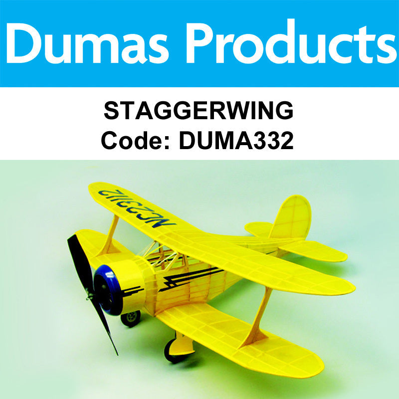 DUMAS 332 STAGGERWING  30 INCH WINGSPAN RUBBER POWERED DUMAS