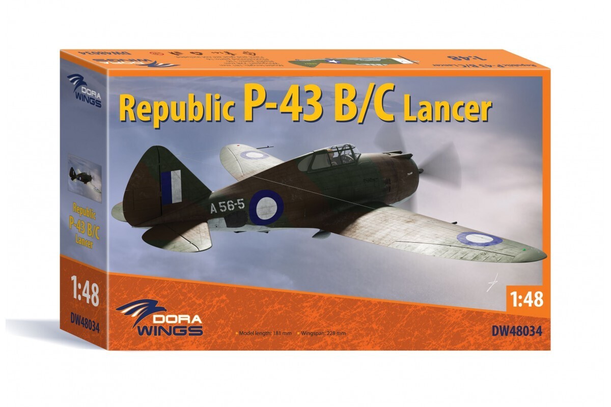 DWG48034 Dora Wings 1/48 Republic P-43 Lancer, reconnaissance *Aus Decals* Plastic Model Kit [48034] Dora Wings