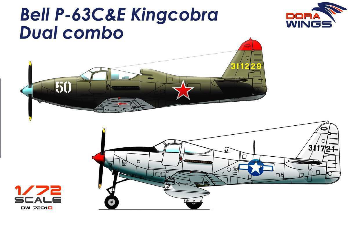 DWG7201D Dora Wings 1/72 Bell P-63C&E Kingcobra Dual combo (2 in 1) Plastic Model Kit [7201D] Dora Wings