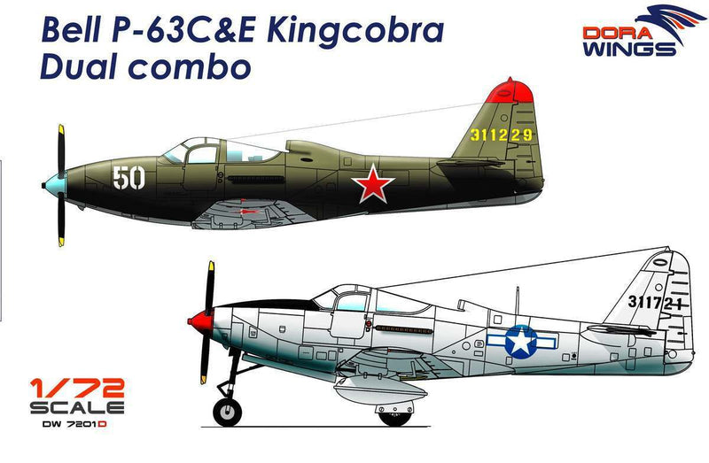 DWG7201D Dora Wings 1/72 Bell P-63C&E Kingcobra Dual combo (2 in 1) Plastic Model Kit [7201D]