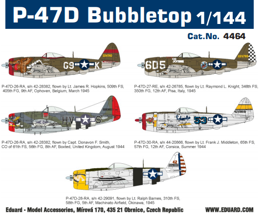 ED04464 Eduard 1/144 P-47D Bubbletop Plastic Model Kit Eduard