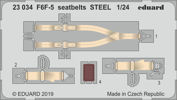 ED23034 Eduard 1/24 F6F-5 seatbelts STEEL Photo-etch set (Airfix) [23034] Eduard