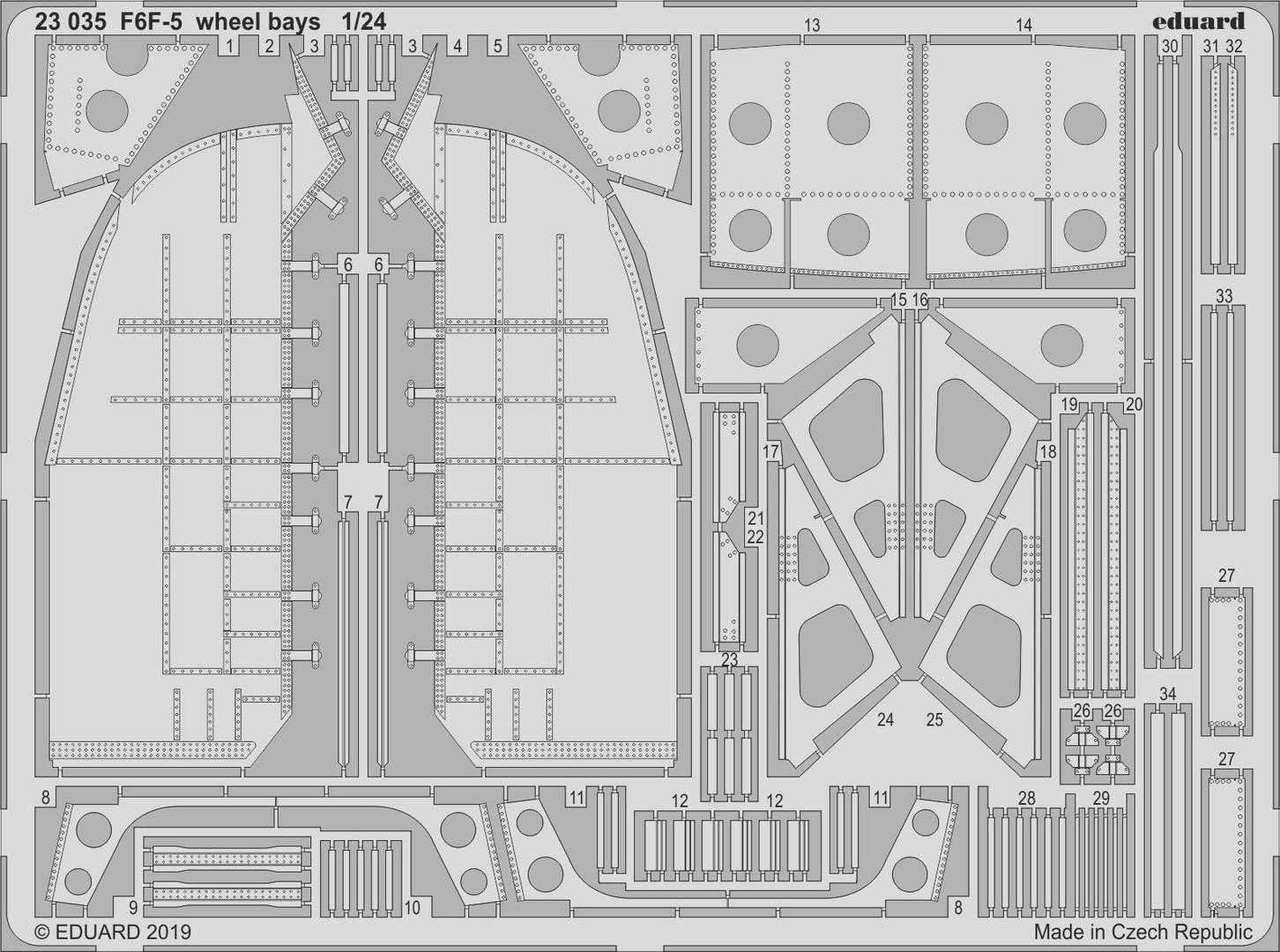 ED23035 Eduard 1/24 F6F-5 wheel bays Photo-etch set (Airfix) [23035] Eduard