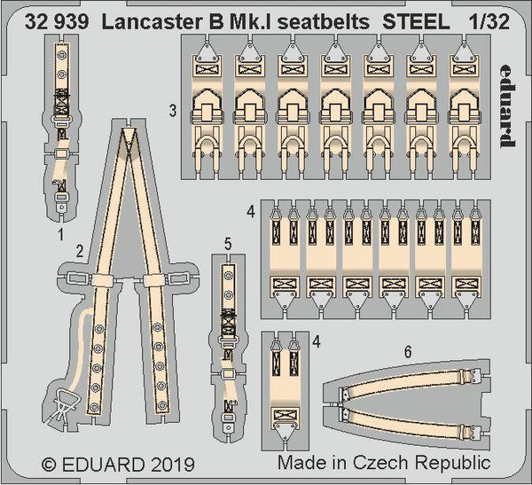 ED32939 Eduard 1/32 Lancaster B Mk.I Seatbelts Steel Photo Etched Set [32939] Eduard