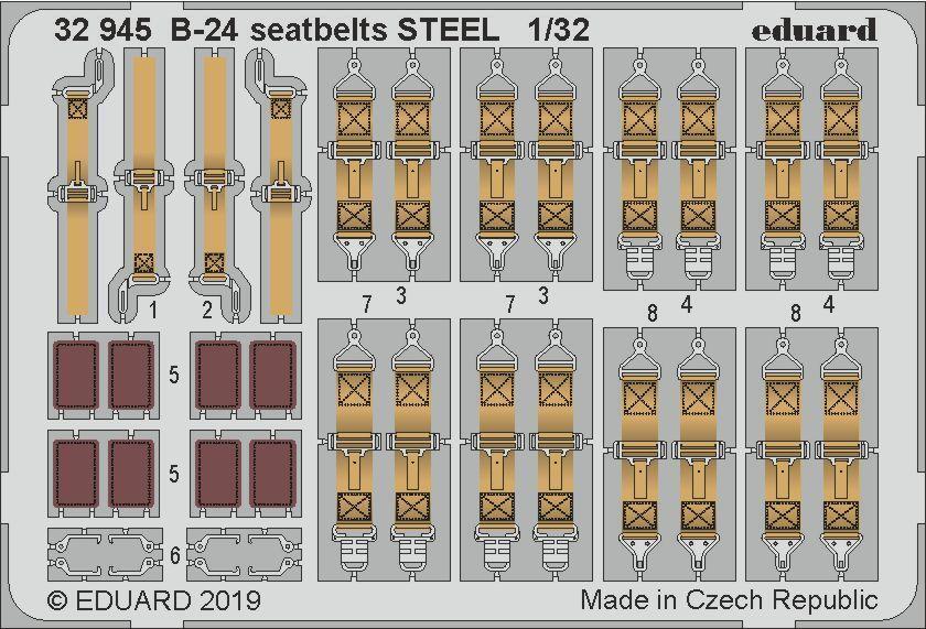 ED32945 Eduard 1/32 B-24 seatbelts STEEL Photo Etched Set (Hobby Boss) Eduard